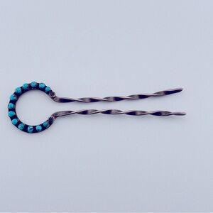 Vintage Sterling Silver with Turquoise Cabochons Hair Pin #1